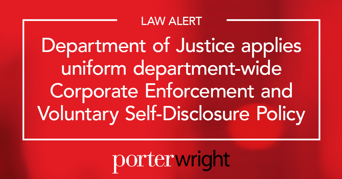 Department of Justice applies uniform department-wide Corporate ...